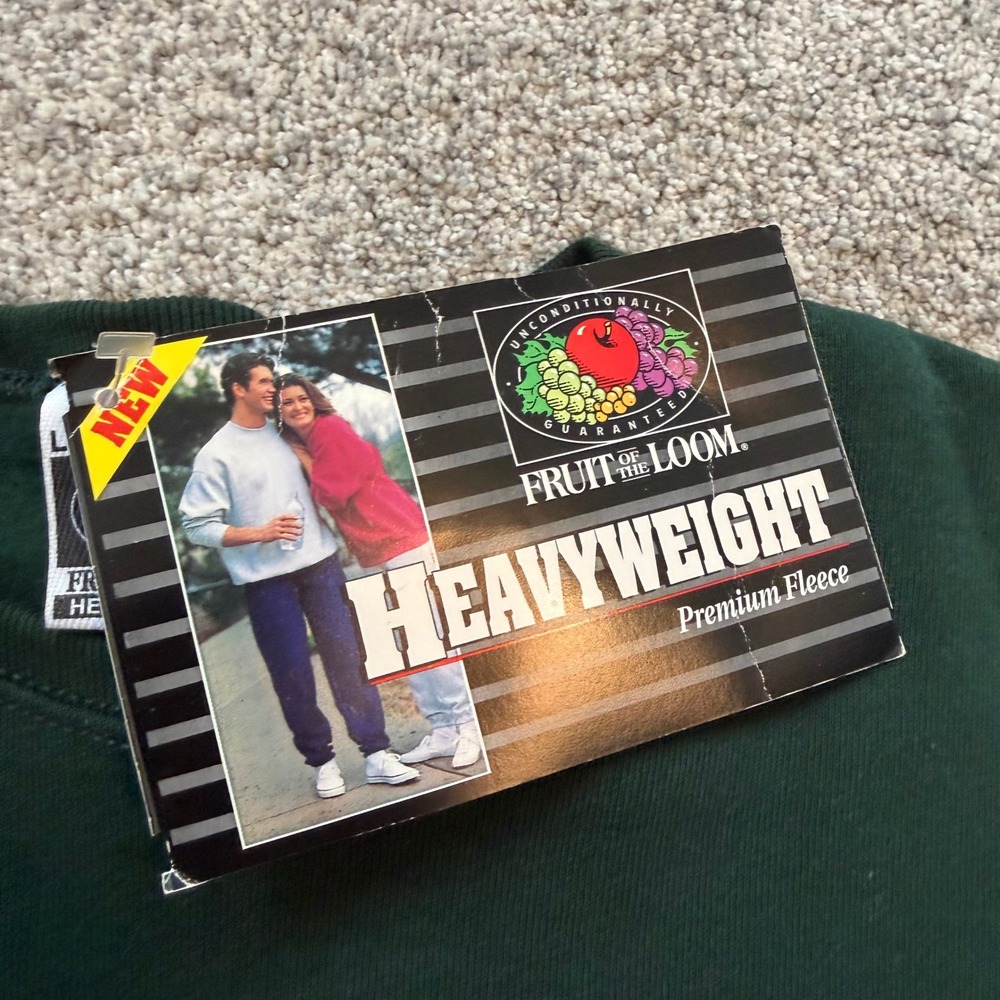 Vintage Fruit of the Loom Heavyweight Sweatshirt Green Made in USA NWT Large - Picture 4 of 5